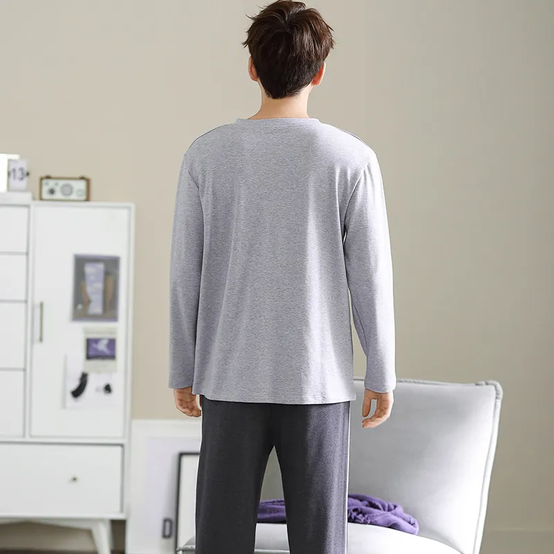 Montagut Pajama Set Autumn And Winter Season Men's Two Piece Set Gray-1