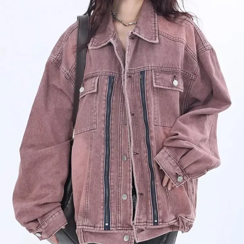 MGXEK Denim Jackets Unisex Pink-2