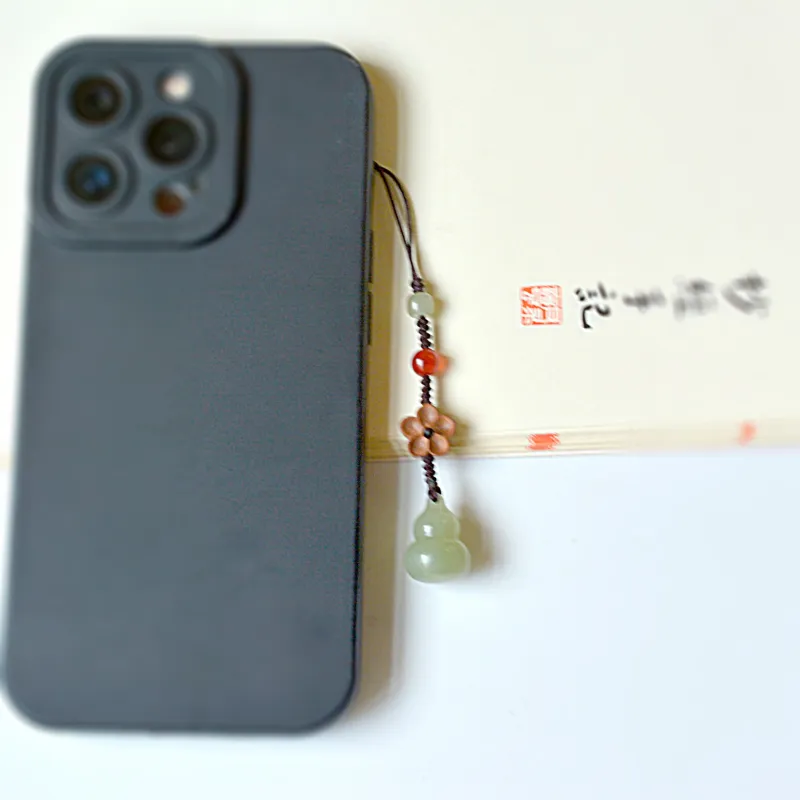 HUWEI Hetian Jade Cell Phone Chain Pale Greenish White Jade Unisex-6
