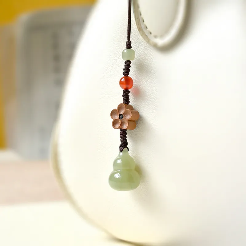 HUWEI Hetian Jade Cell Phone Chain Pale Greenish White Jade Unisex-1
