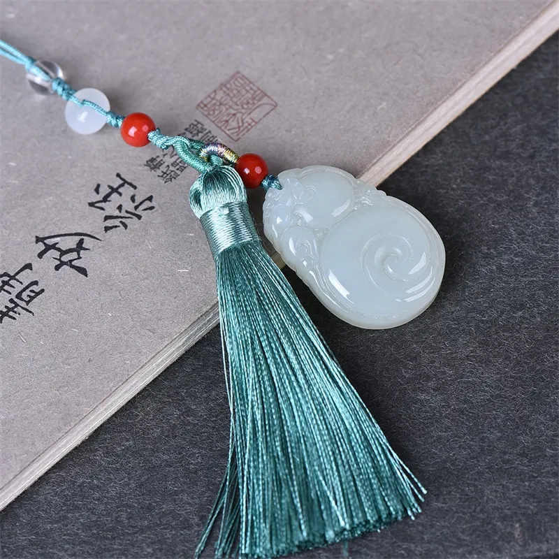 HUWEI Hetian Jade Pendant With Chain White Jade Unisex-5