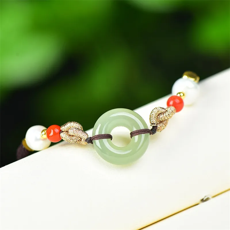 HUWEI Hetian Jade Bracelets Pale Greenish White Jade Unisex-2