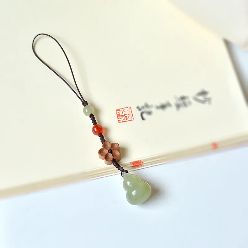 HUWEI Hetian Jade Cell Phone Chain Pale Greenish White Jade Unisex-3
