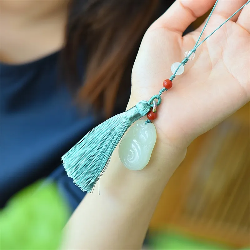 HUWEI Hetian Jade Pendant With Chain White Jade Unisex-1
