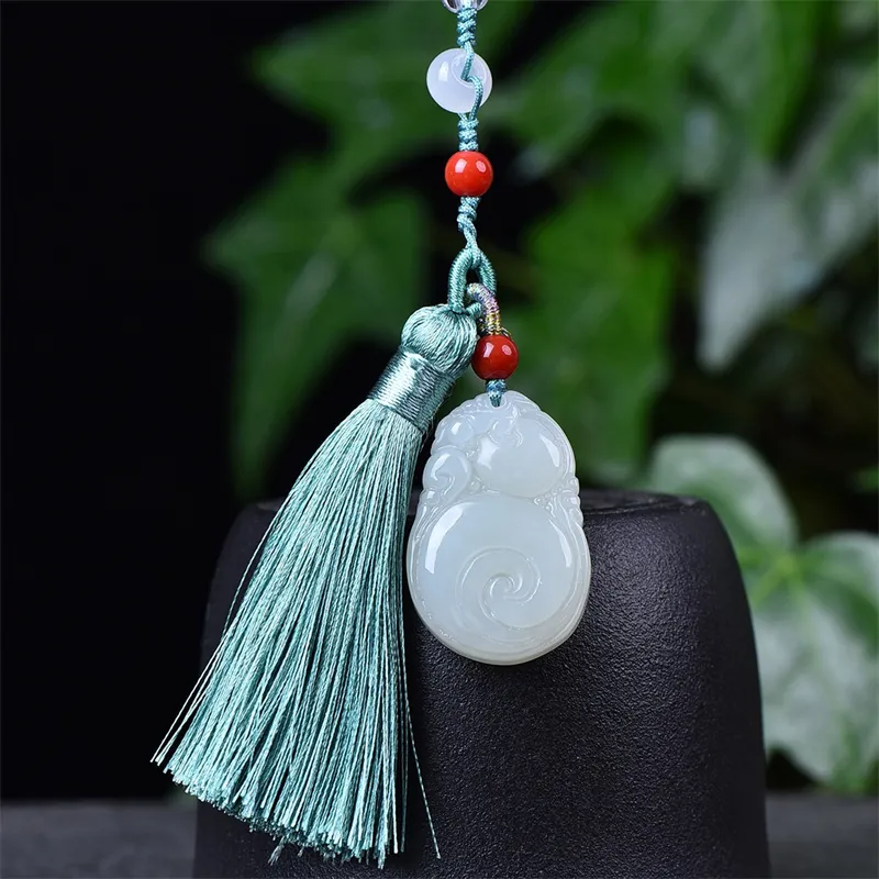 HUWEI Hetian Jade Pendant With Chain White Jade Unisex-2