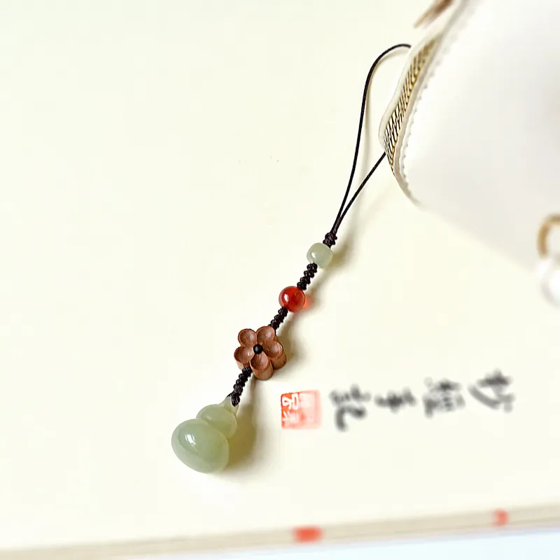 HUWEI Hetian Jade Cell Phone Chain Pale Greenish White Jade Unisex-2
