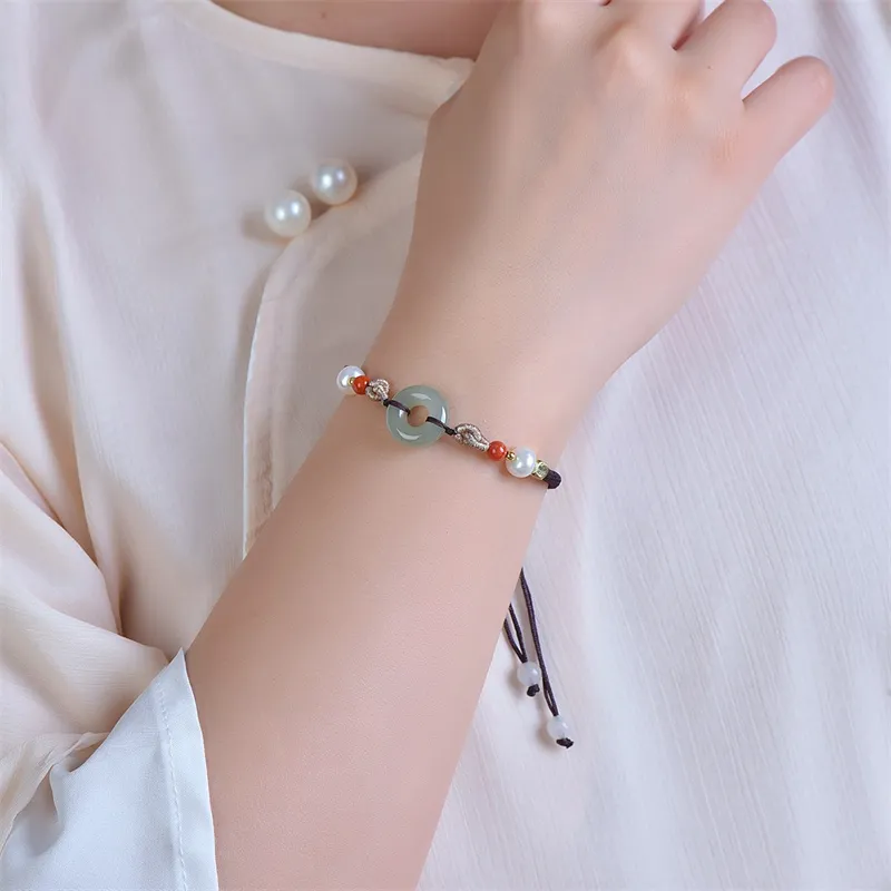 HUWEI Hetian Jade Bracelets Pale Greenish White Jade Unisex-1