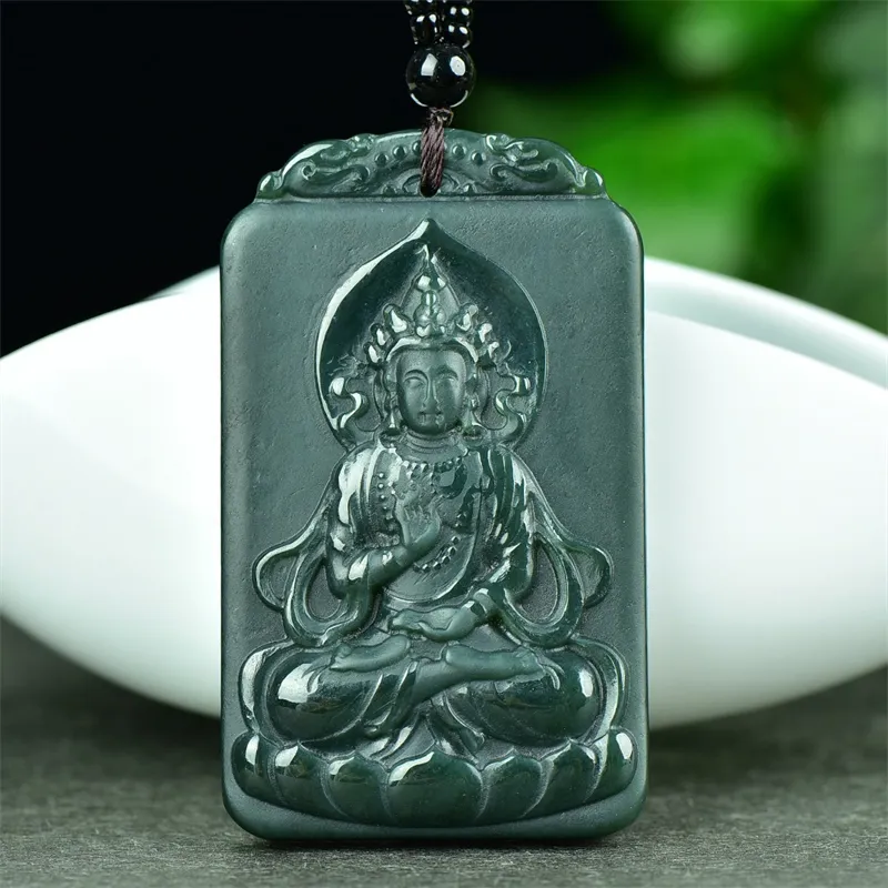 HUWEI Hetian Jade Necklace With Jade Pendant And Jade Pendant Green Jade Unisex-2