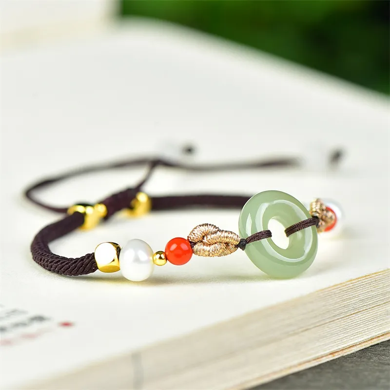 HUWEI Hetian Jade Bracelets Pale Greenish White Jade Unisex-3