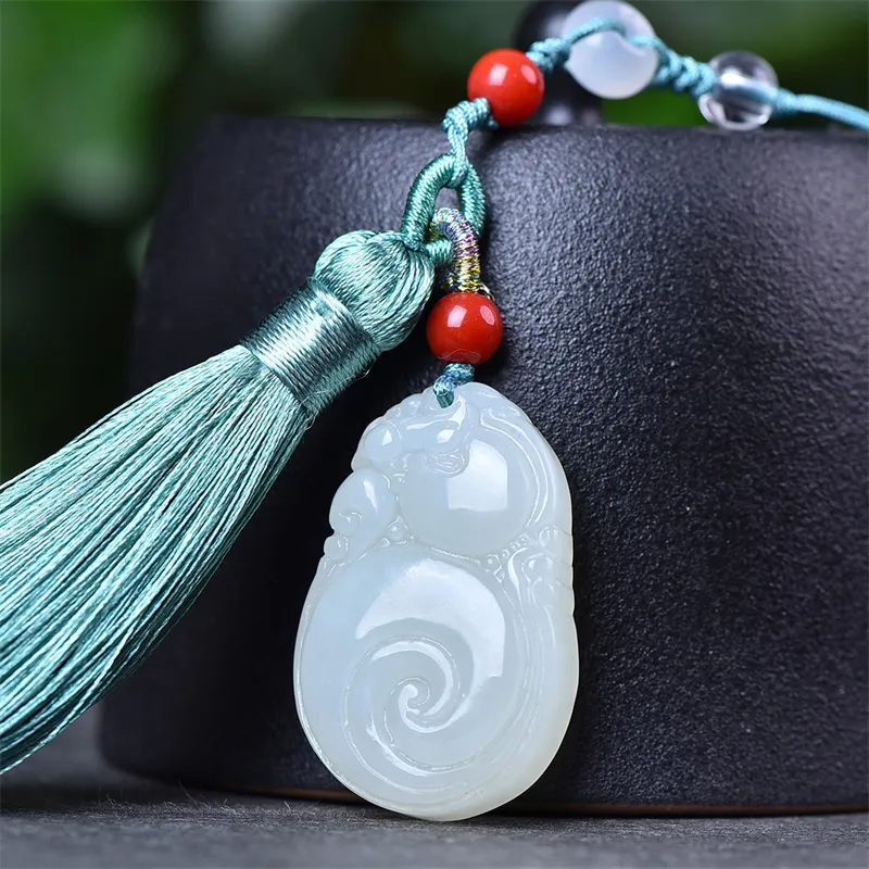 HUWEI Hetian Jade Pendant With Chain White Jade Unisex-3