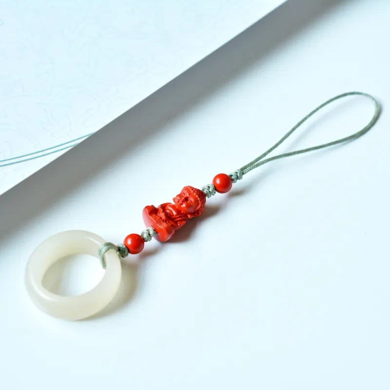 HUWEI Hetian Jade Cell Phone Pendant White Jade Unisex-4