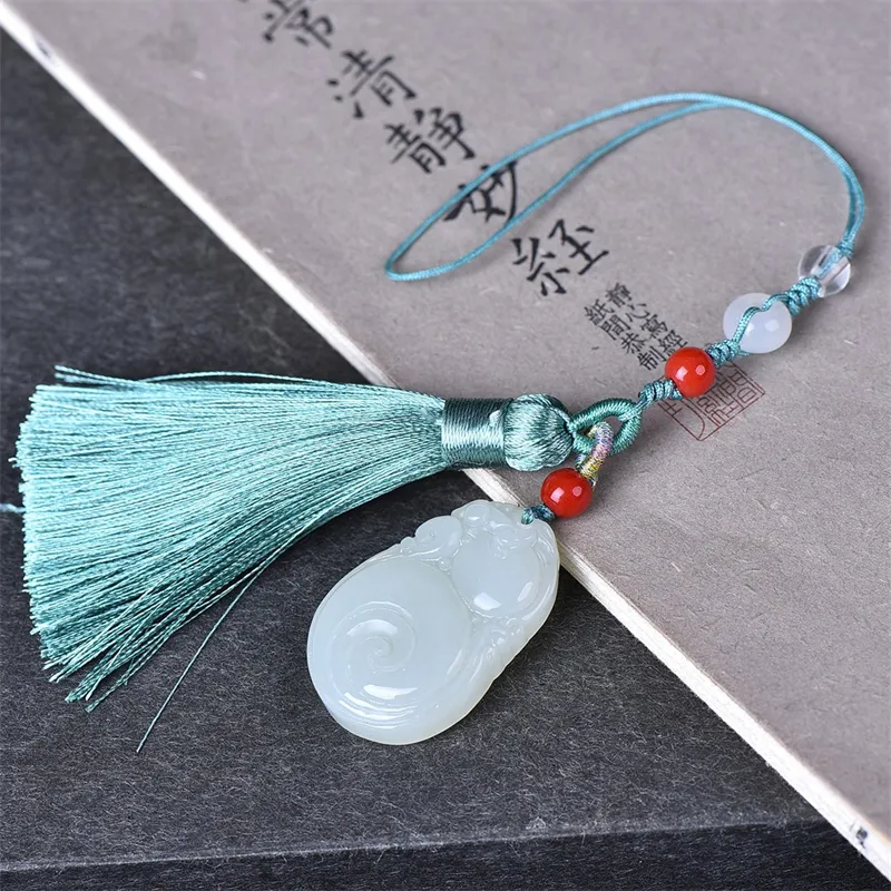 HUWEI Hetian Jade Pendant With Chain White Jade Unisex-4