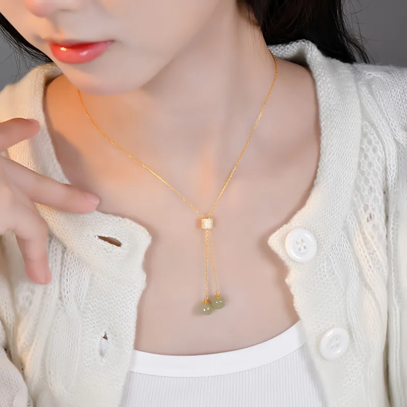 YUFANGCHUN Hetian Jade Necklaces Pale Greenish White Jade Women's-2