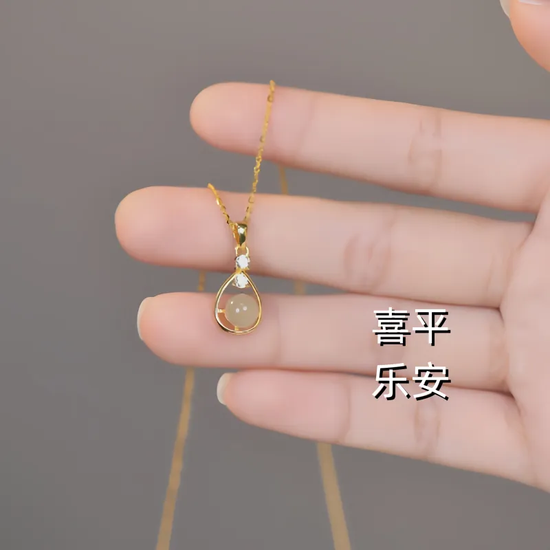 YUFANGCHUN Hetian Jade Necklaces Pale Greenish White Jade Women's-2