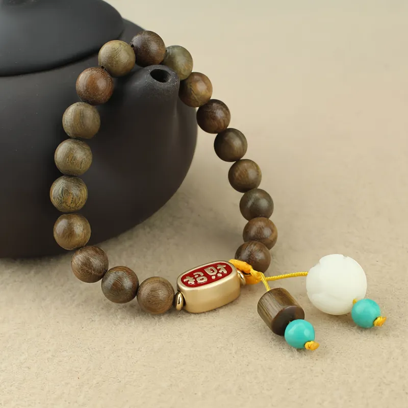YUFANGCHUN Green Sandalwood Wooden Bracelets Unisex-3