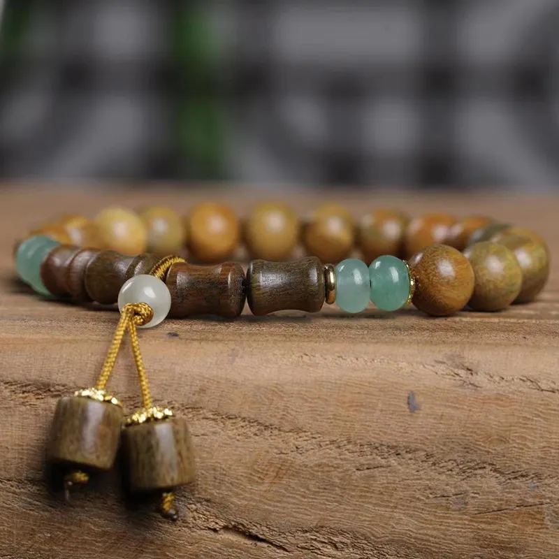 YUFANGCHUN Green Sandalwood Wooden Bracelets Unisex-4