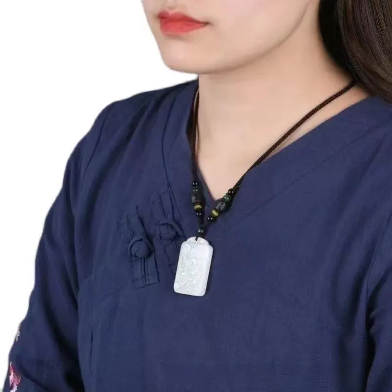 YUFANGCHUN Golden Silk Jade Carved Pendant Necklace Unisex-3
