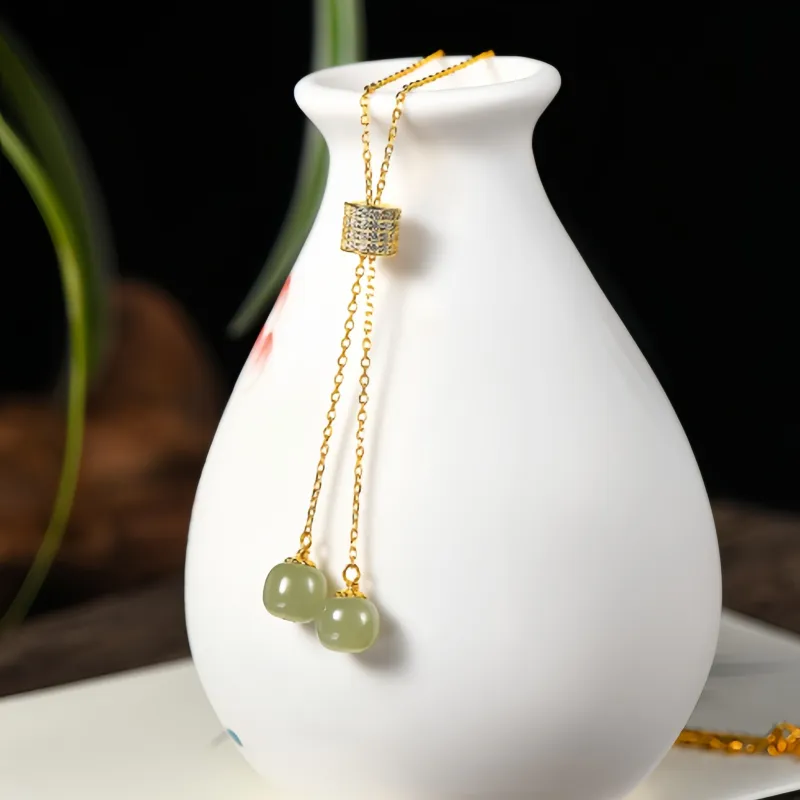 YUFANGCHUN Hetian Jade Necklaces Pale Greenish White Jade Women's-3