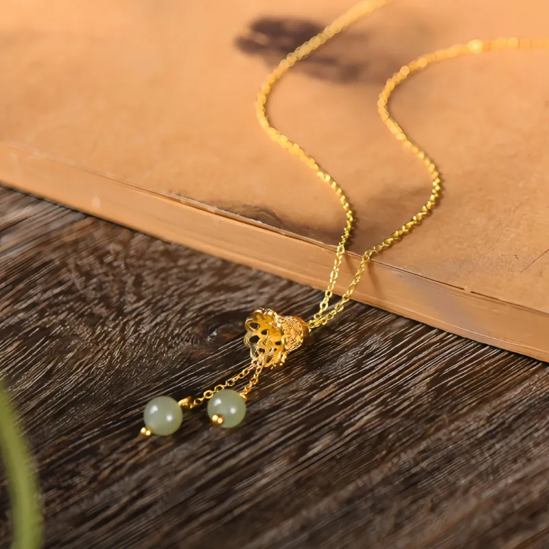 YUFANGCHUN Hetian Jade Necklaces Pale Greenish White Jade Women's-4