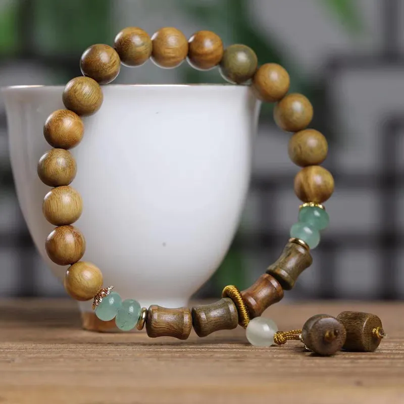 YUFANGCHUN Green Sandalwood Wooden Bracelets Unisex-1
