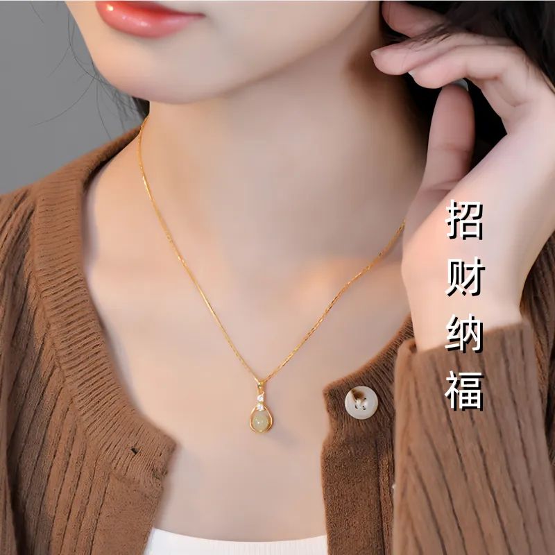 YUFANGCHUN Hetian Jade Necklaces Pale Greenish White Jade Women's-1