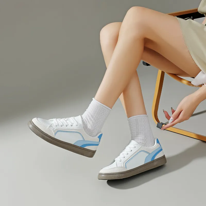 Feiyue Anti-Slip And Wear-Resistant Breathable Low-Top Skateboard Shoes Women's White Blue-6