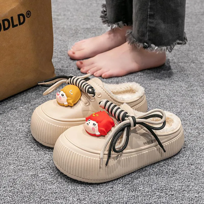 BASIC HOUSE EVA Fuzzy Abrasion-Resistant Slip-Resistant Wrap-toe Slippers Women's-8
