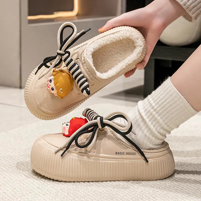 BASIC HOUSE EVA Fuzzy Abrasion-Resistant Slip-Resistant Wrap-toe Slippers Women's-9