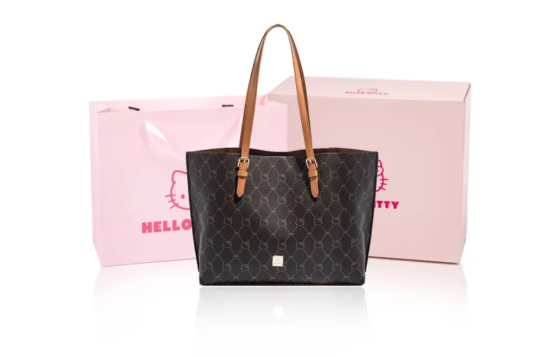 MESUCA Sanrio Hello Kitty Series PU Tote Bag, Shopping Bag, Shoulder Bag Large Size Women's Ecru/Khaki/Coffee-13
