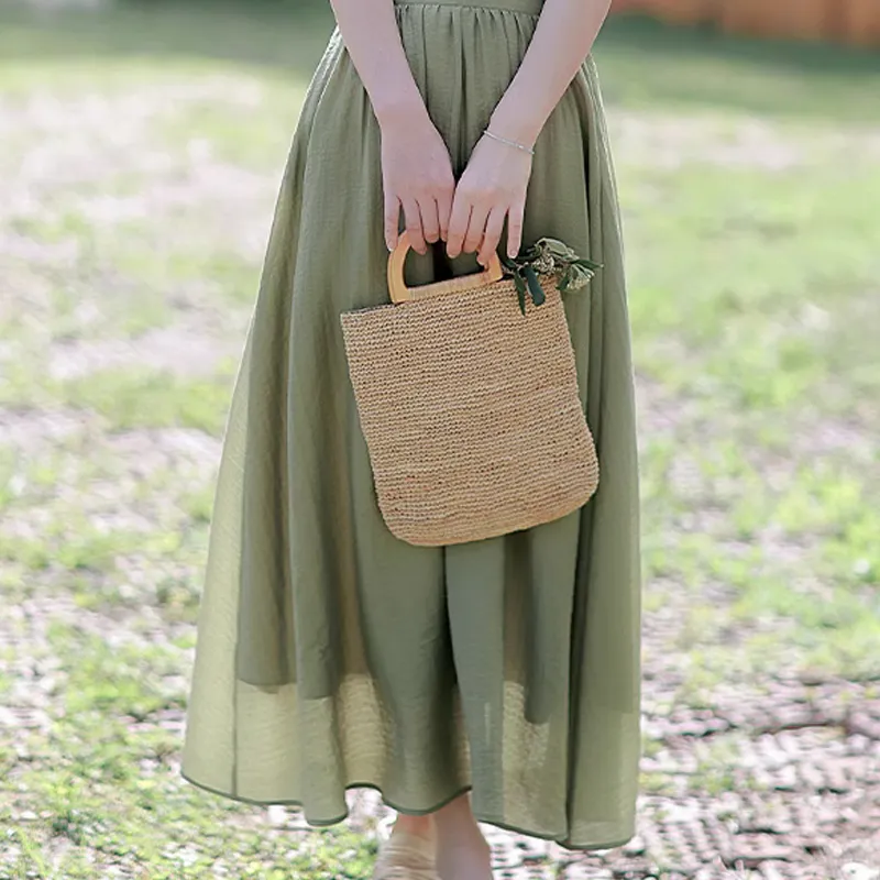 HONGNIAN Casual Long Skirts Women's Green-1