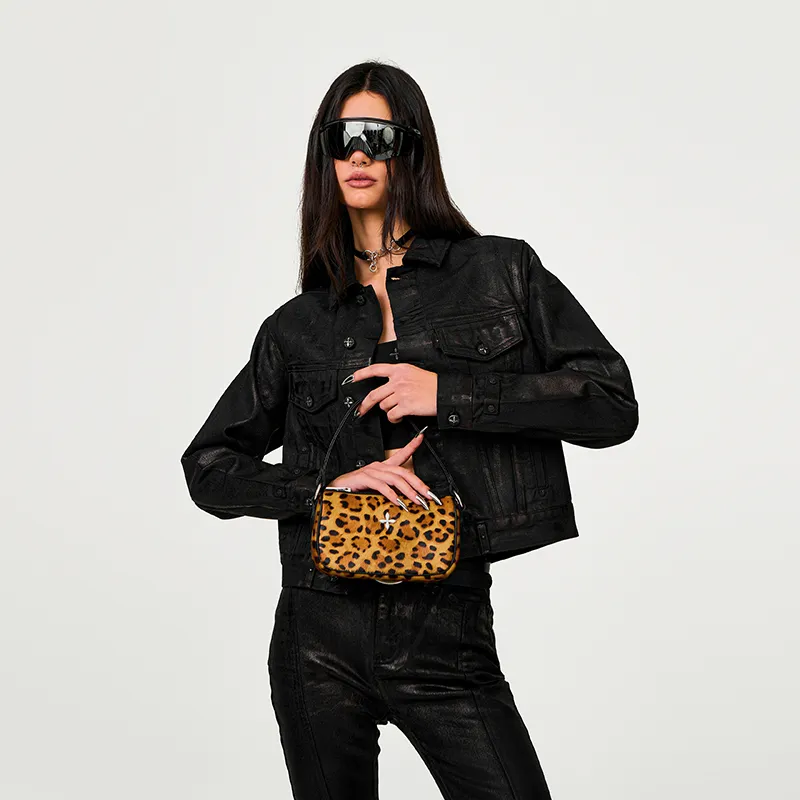 SMFK Cowhide Handbag Regular Women's Original Leopard Print-4