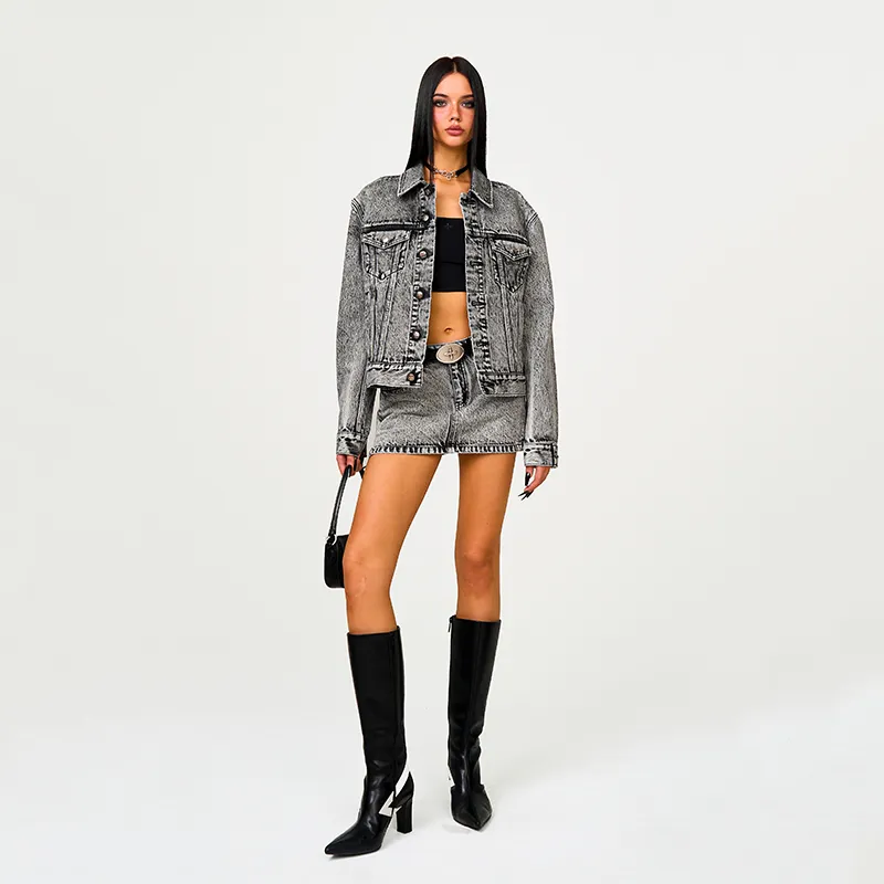 SMFK Denim Short Skirts Women's Dusty Gray-6