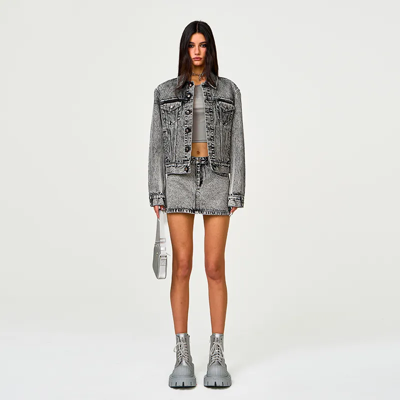 SMFK Denim Short Skirts Women's Dusty Gray-4
