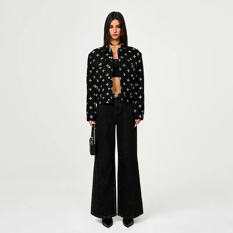 SMFK Denim Jacket Unisex Black Floral Garden-3