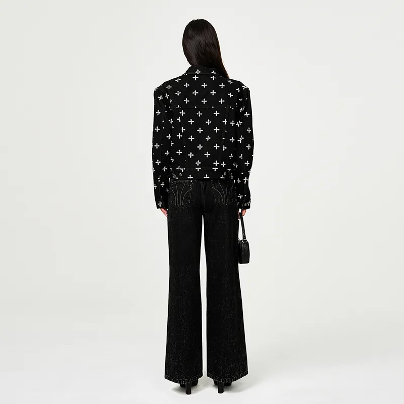 SMFK Denim Jacket Unisex Black Floral Garden-5