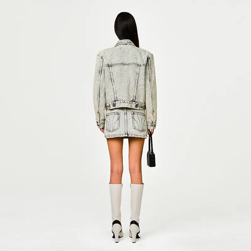 SMFK Denim Short Skirts Women's White Snowflake-6
