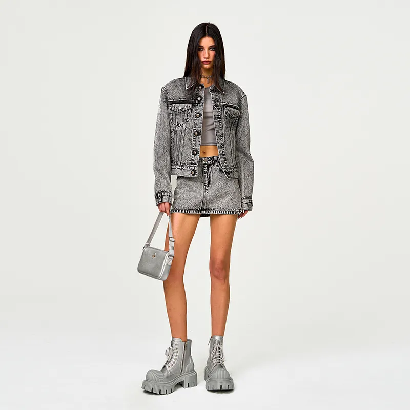 SMFK Denim Short Skirts Women's Dusty Gray-5