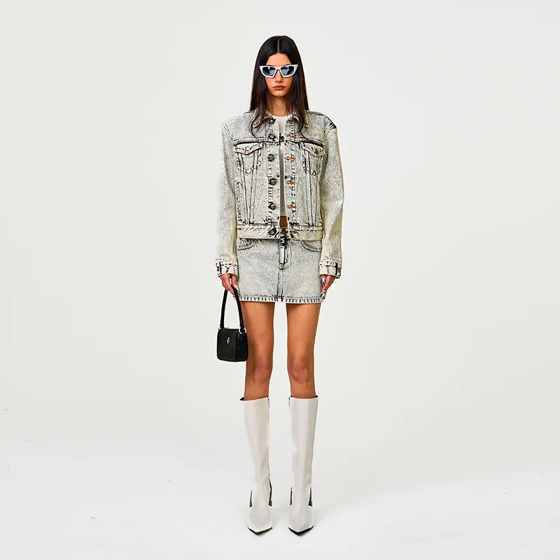 SMFK Denim Short Skirts Women's White Snowflake-7