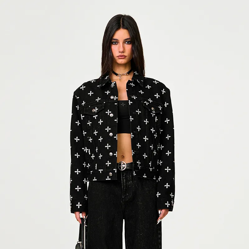 SMFK Denim Jacket Unisex Black Floral Garden-2