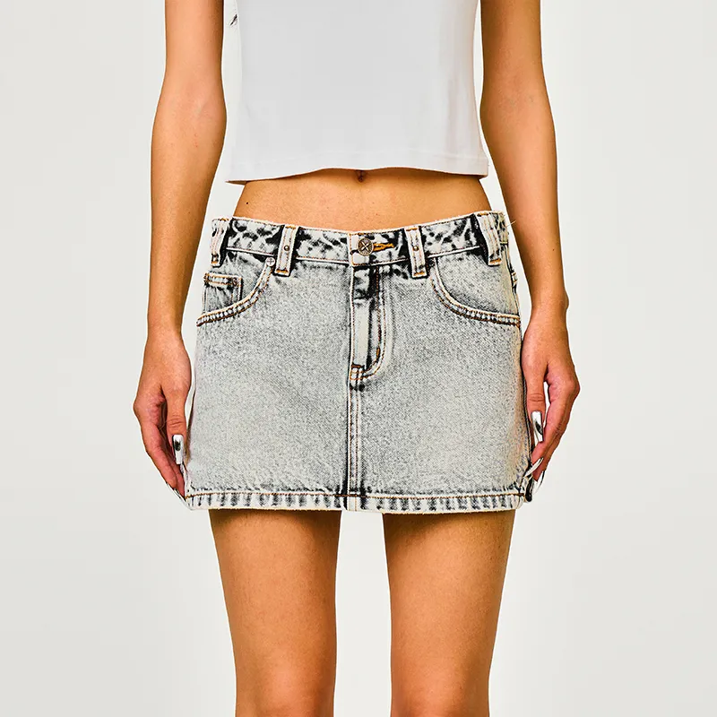 SMFK Denim Short Skirts Women's White Snowflake-3
