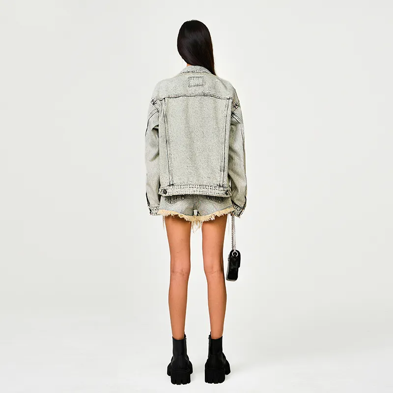 SMFK Denim Jacket Unisex White Snowflake-5