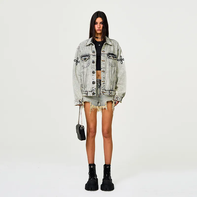 SMFK Denim Jacket Unisex White Snowflake-4