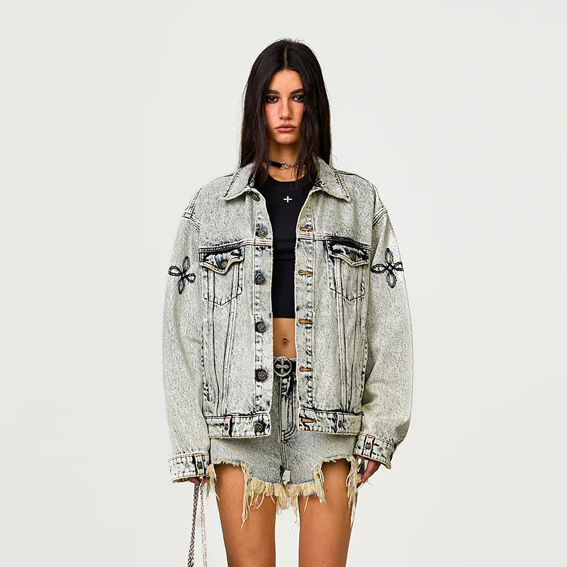 SMFK Denim Jacket Unisex White Snowflake-2