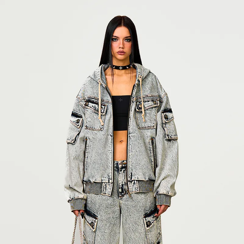 SMFK Denim Jacket Unisex White Snowflake-3