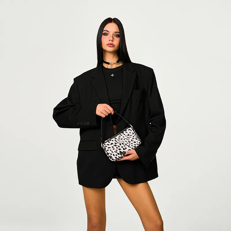 SMFK Cowhide Handbag Women's White Leopard Print-4
