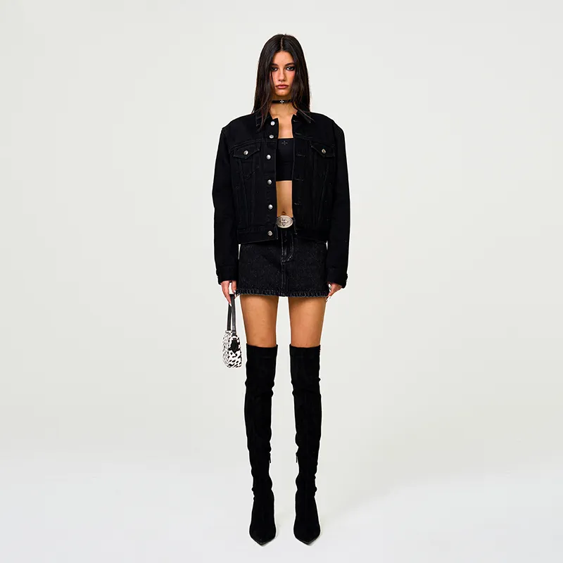 SMFK Denim Short Skirts Women's Black Denim-6