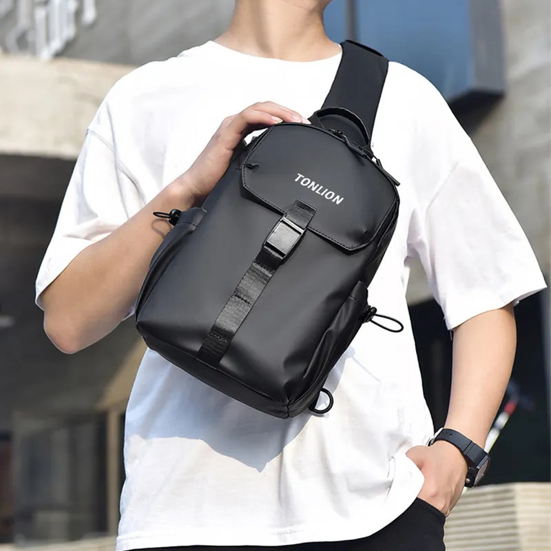 Tonlion Durable Fabric Crossbody Bag Men's Black-3
