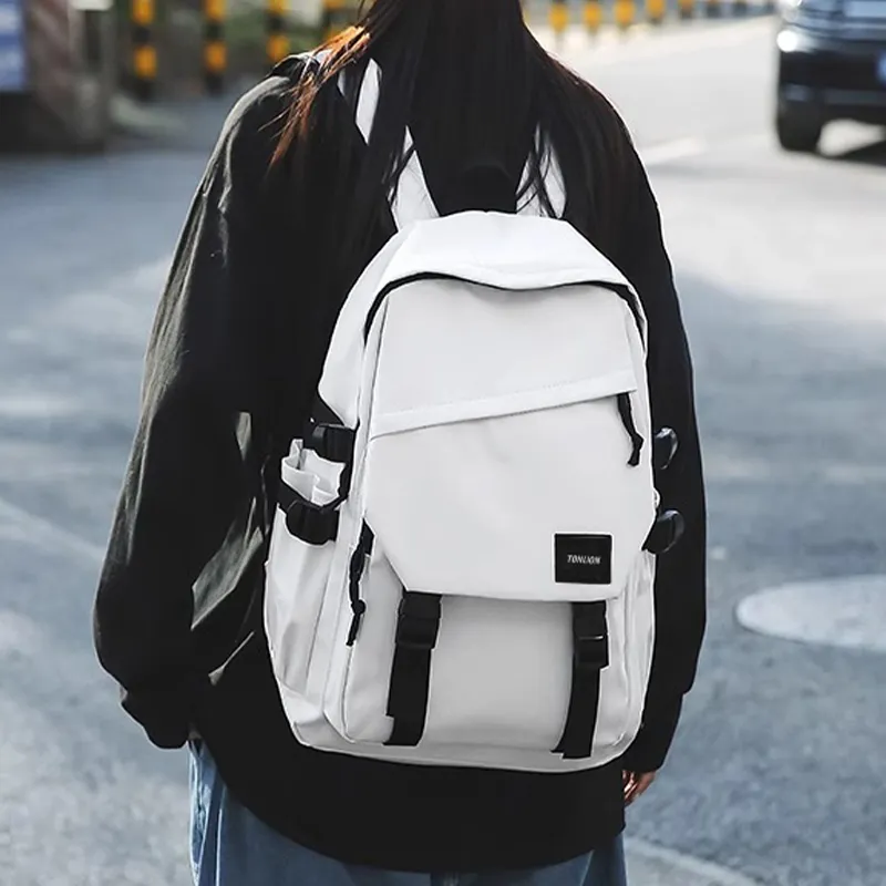 Tonlion Nylon Fabric Backpack Regular Unisex White/Black-2