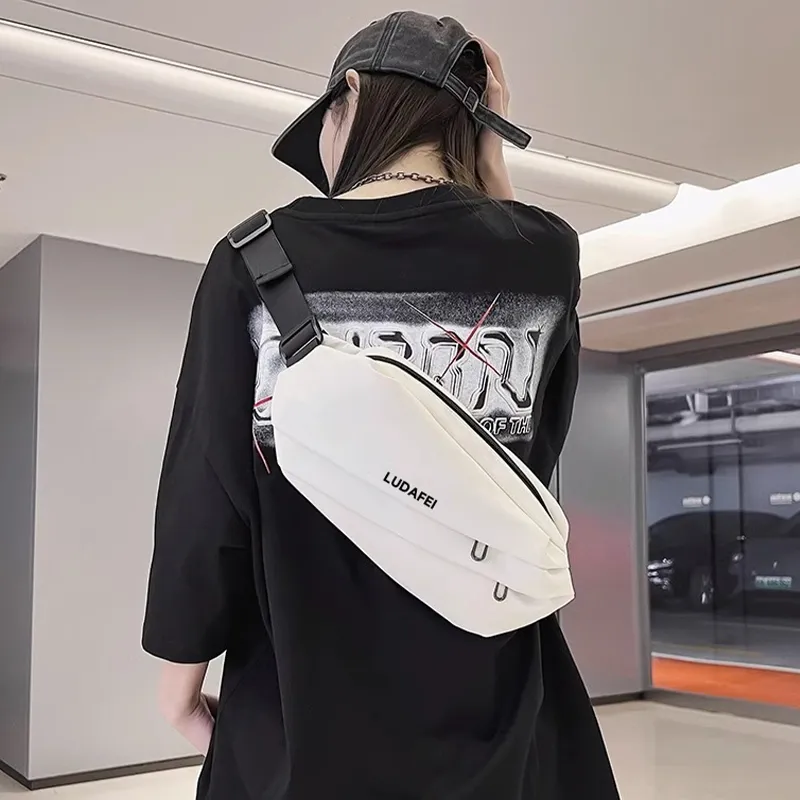 Tonlion Nylon Fabric Sling Bag Unisex Black/White-1