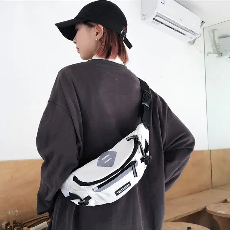 Tonlion Nylon Fabric Crossbody Bag Shoulder Bag Sling Bag Unisex White/Black-2